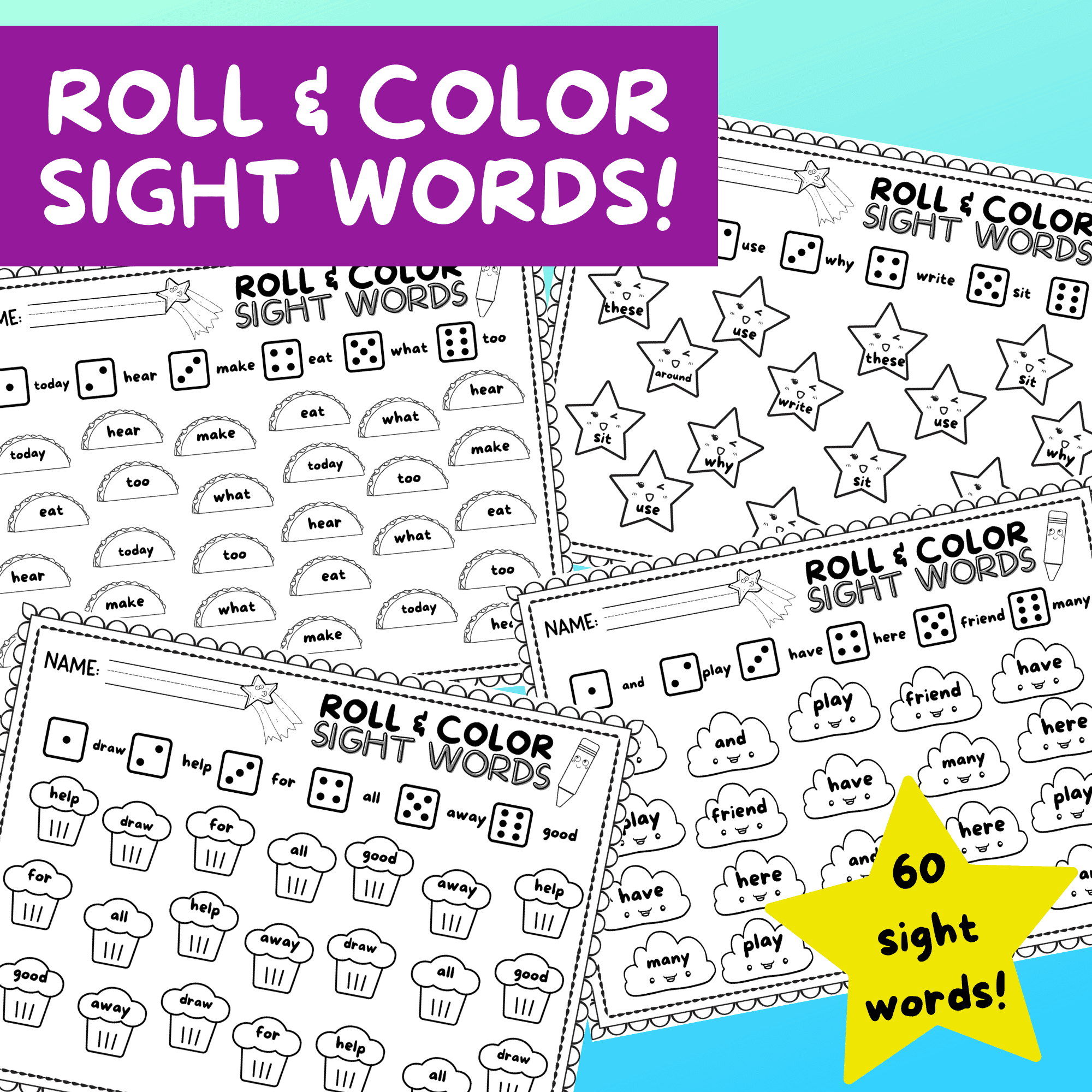 10 Roll Color Sight Word Worksheets To Make Sight Words Fun I Spy Fabulous