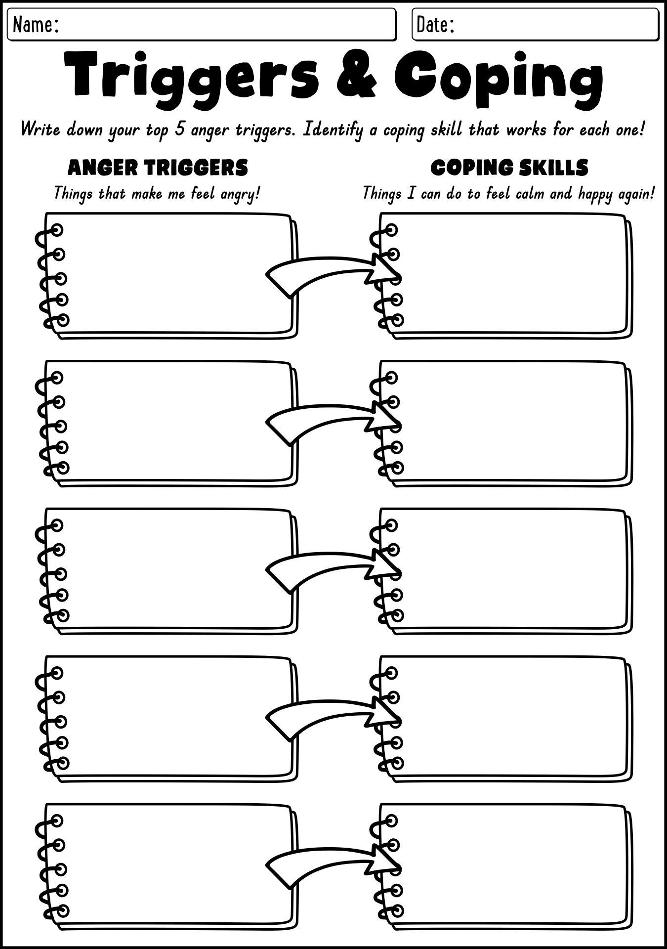 free printable coping skills worksheets pdf