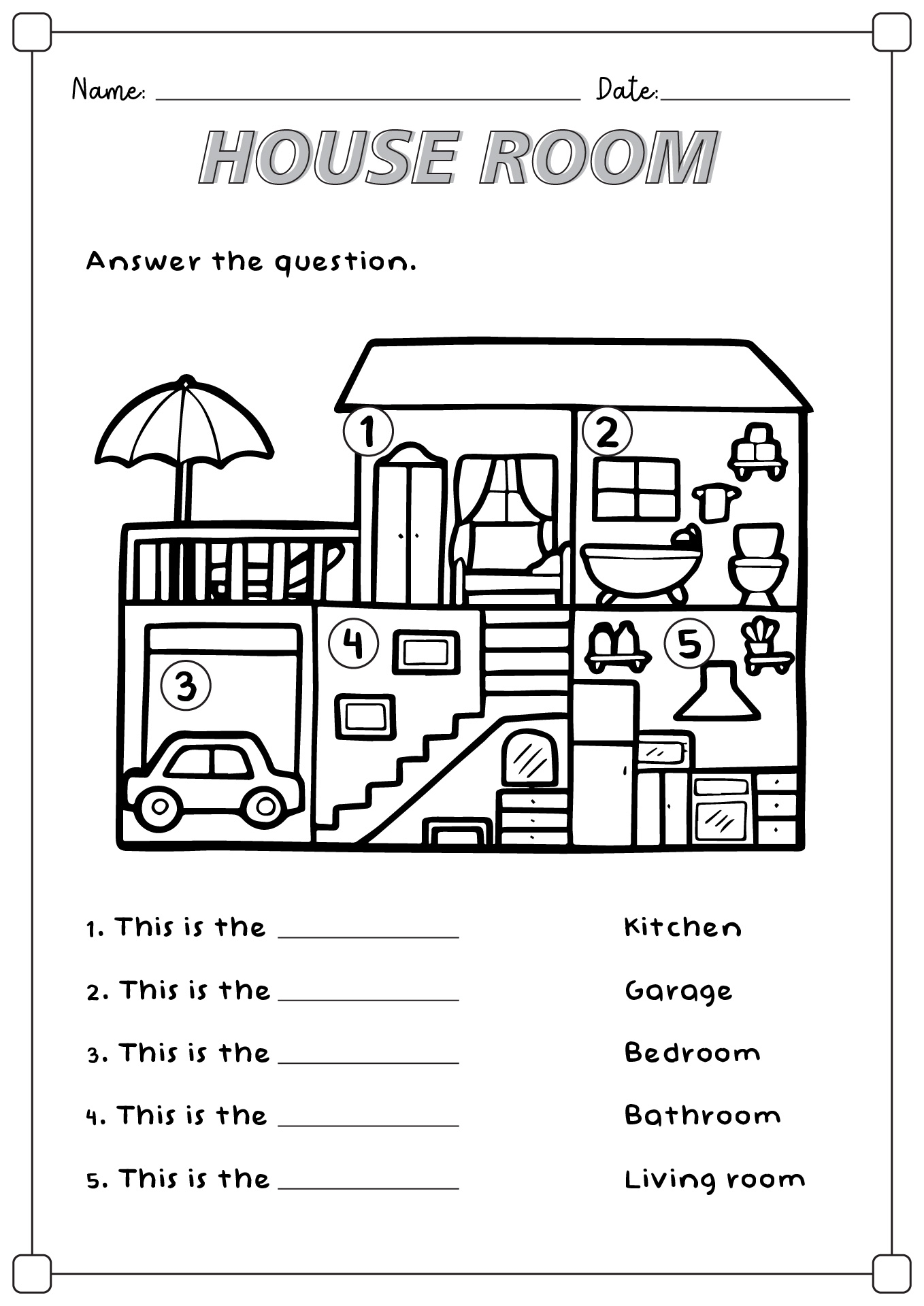 esl rooms in a house printable worksheet