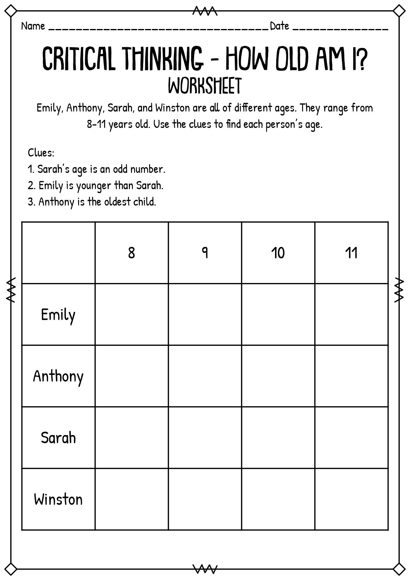 critical thinking printable worksheets