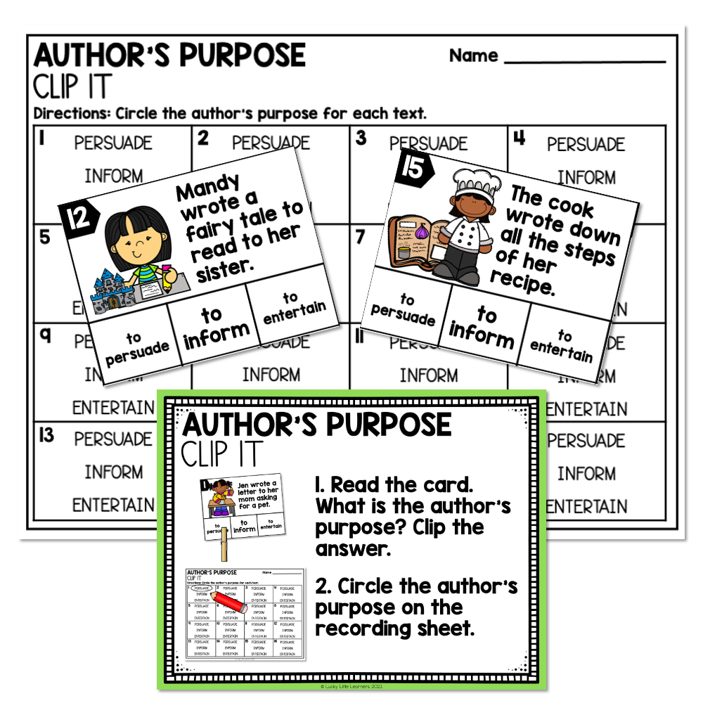 1st Grade Reading Center Author s Purpose Lucky Little Learners