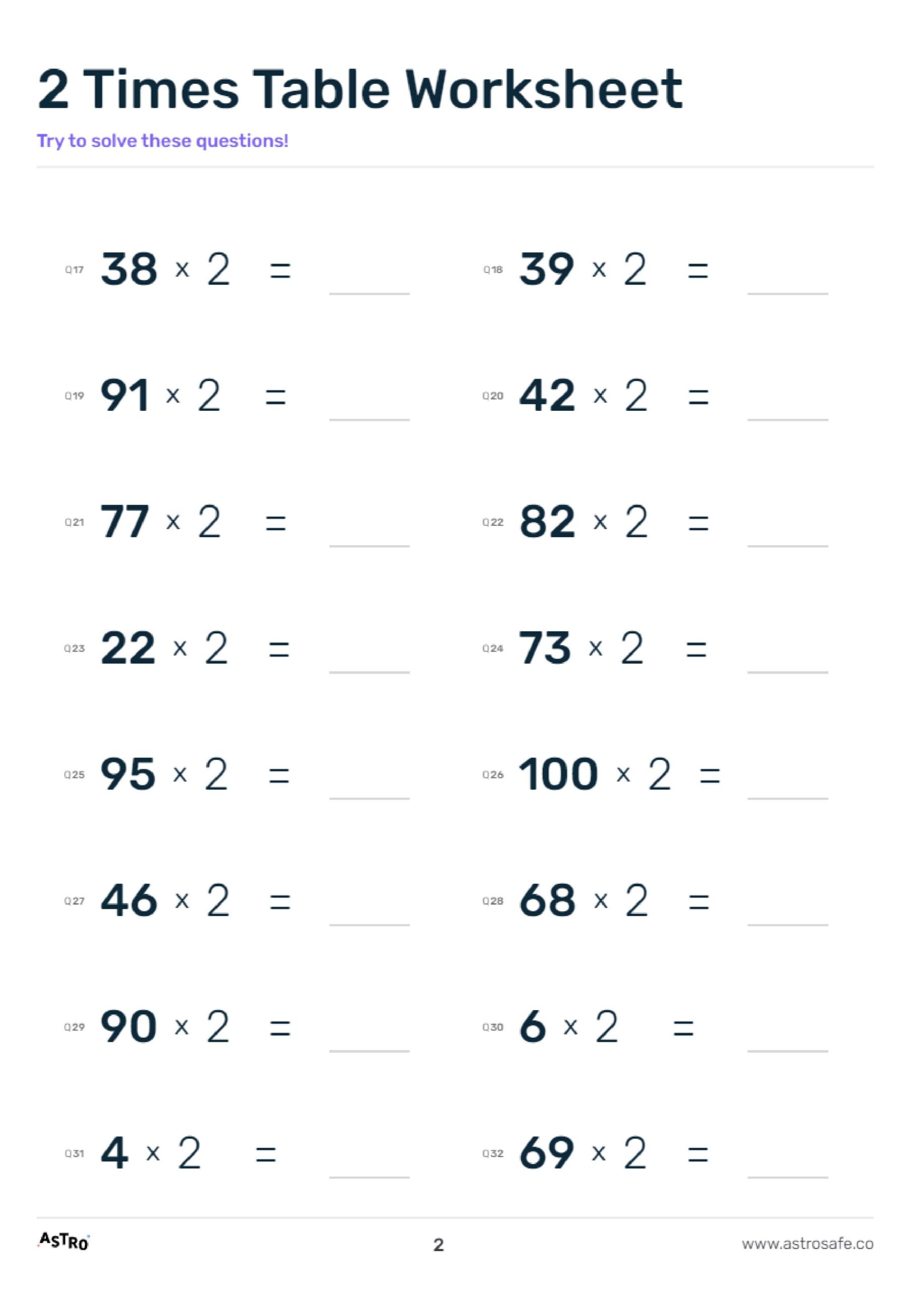 free printable worksheets on multiplying by 2's
