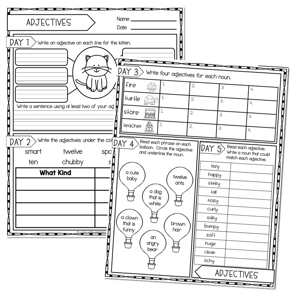 2nd Grade Grammar Worksheets Adjectives Lucky Little Learners