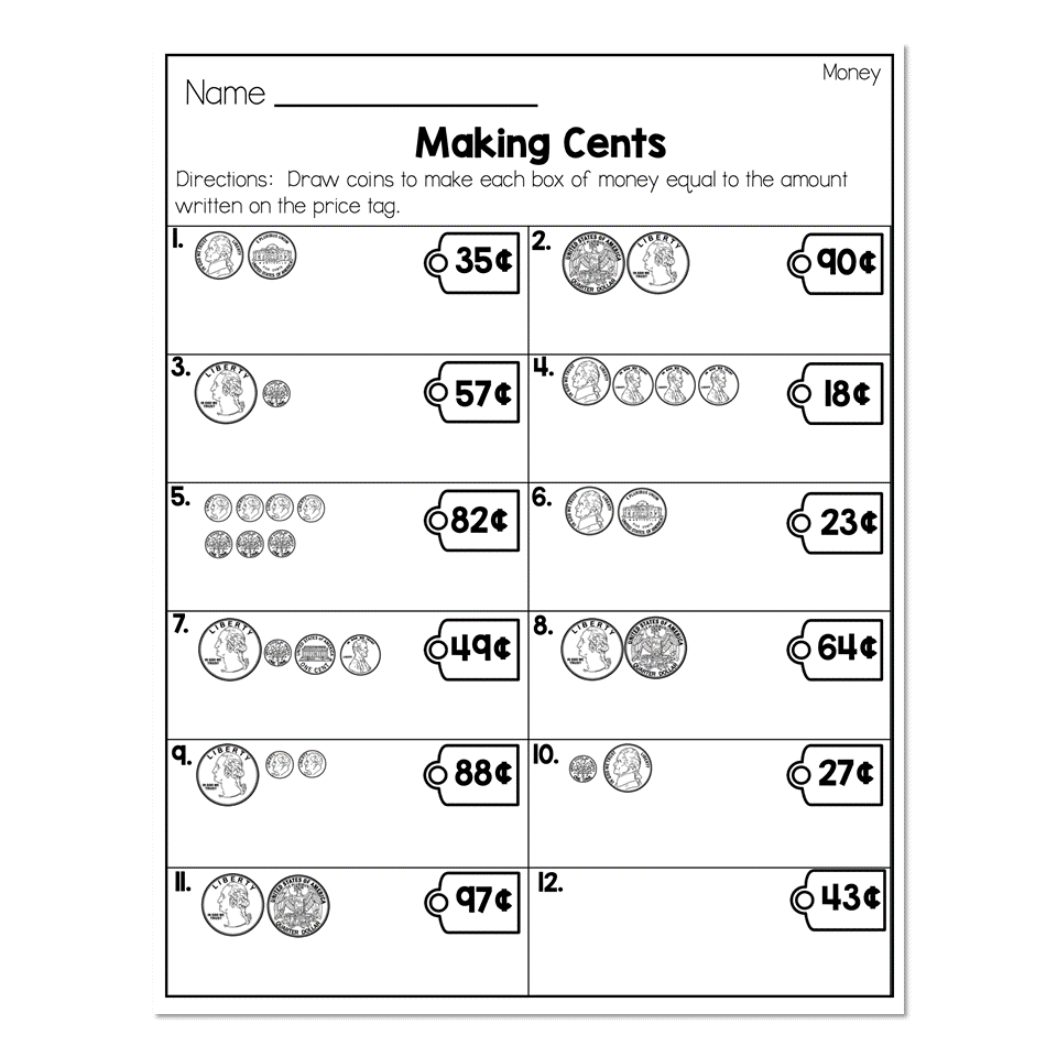 2nd Grade Math Worksheets Money Counting Coins Making Cents Lucky Little Learners