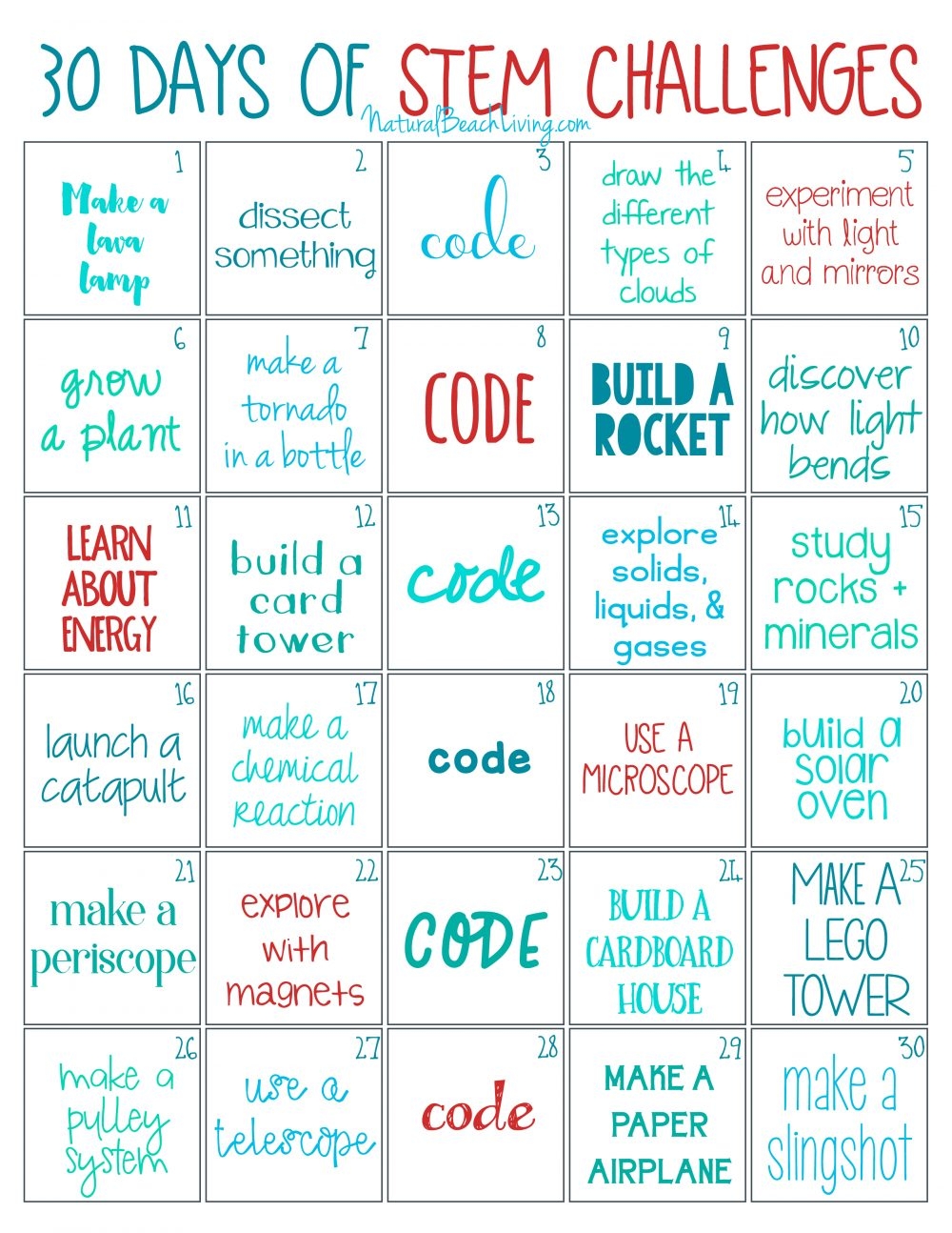 30 Days Of STEM Activities STEM Challenge Natural Beach Living
