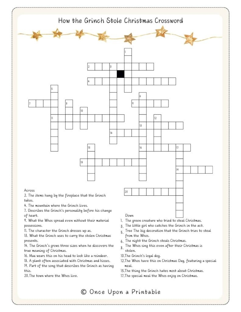 5 How The Grinch Stole Christmas Crossword Puzzles Free Once Upon A Printable