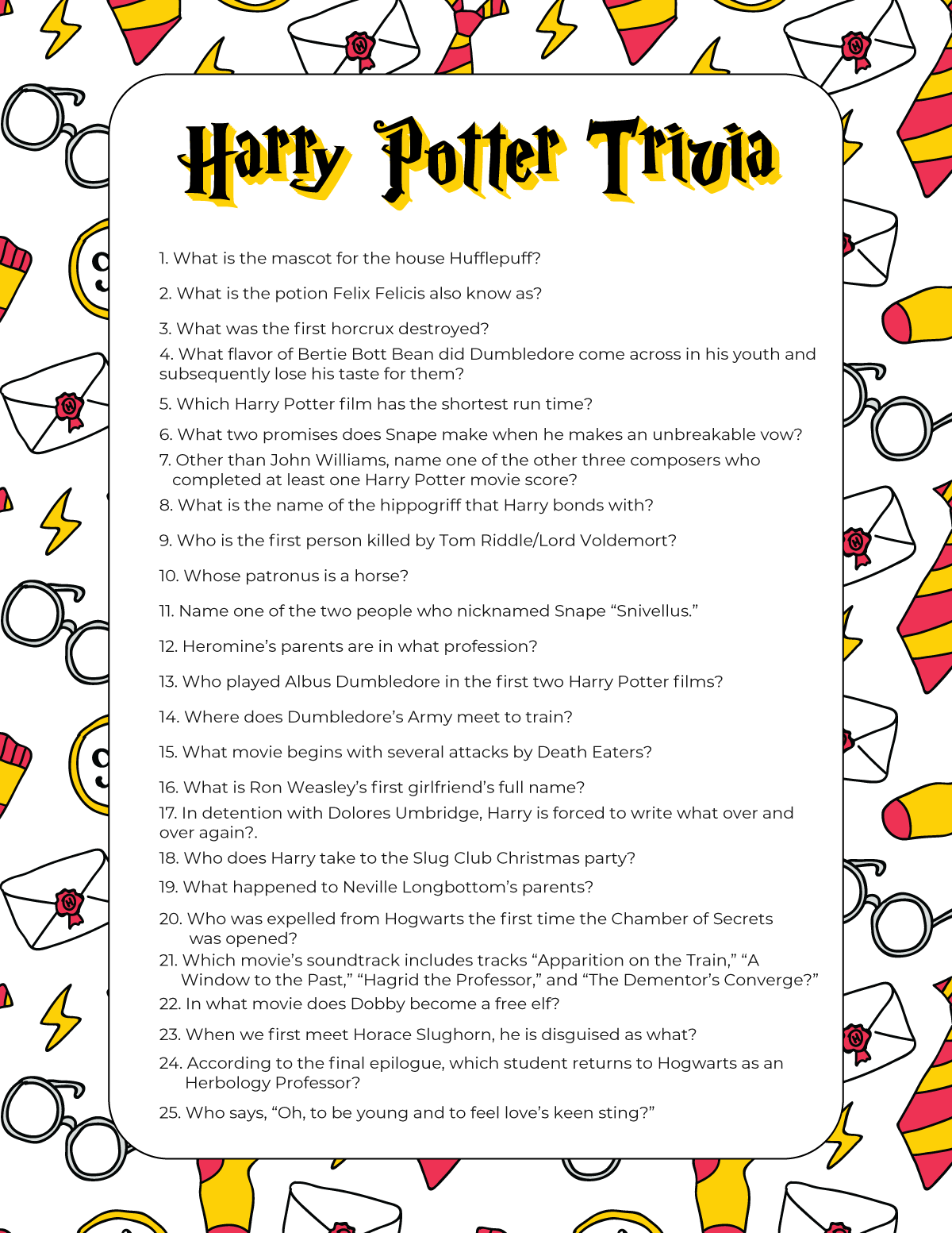 harry potter printable worksheets
