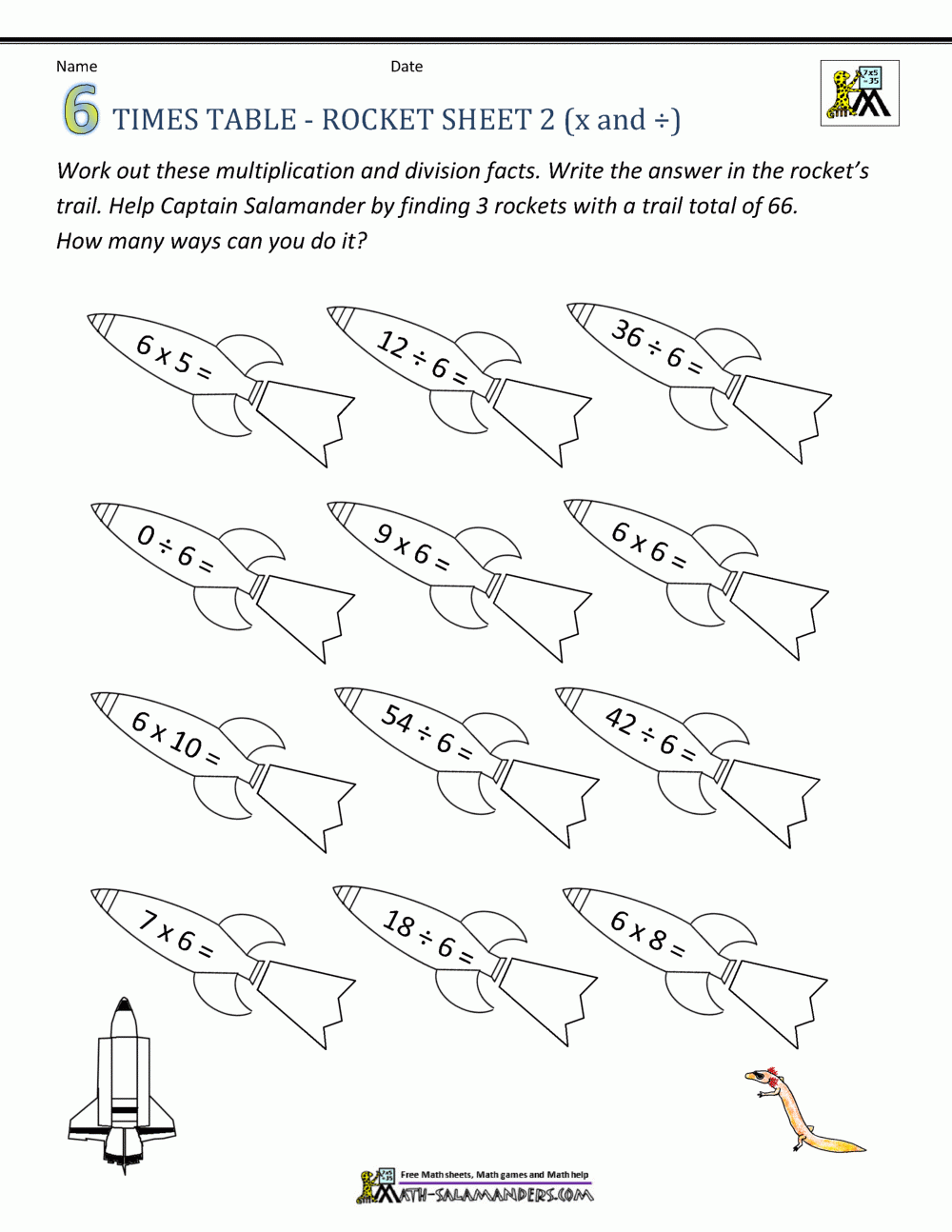multiplication by 6 worksheets printable