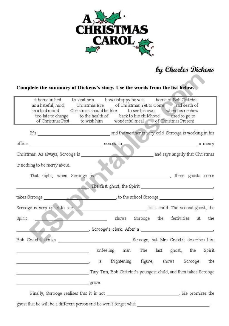 A Christmas Carol ESL Worksheet By Yppos59
