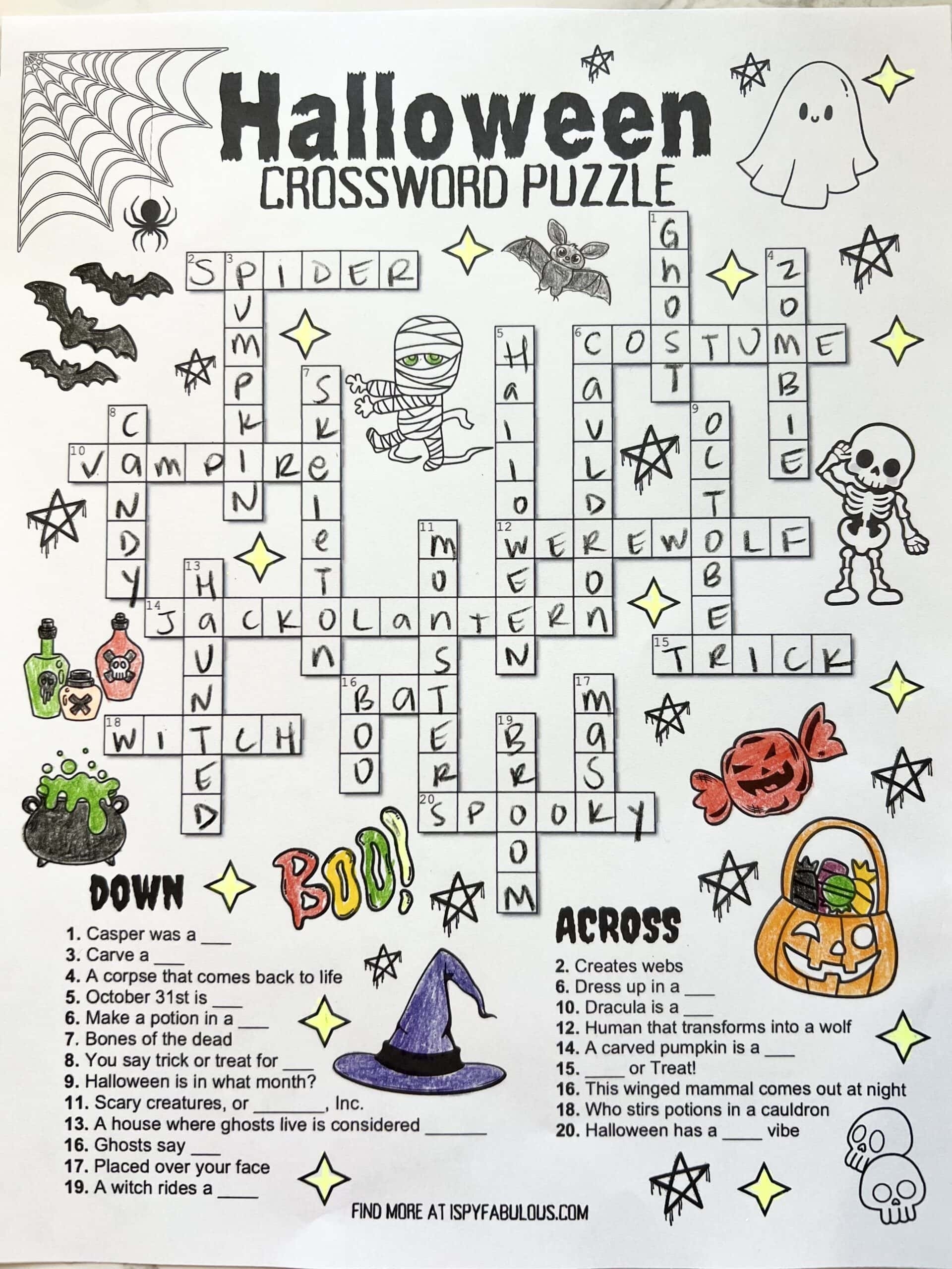 halloween crossword puzzle printable