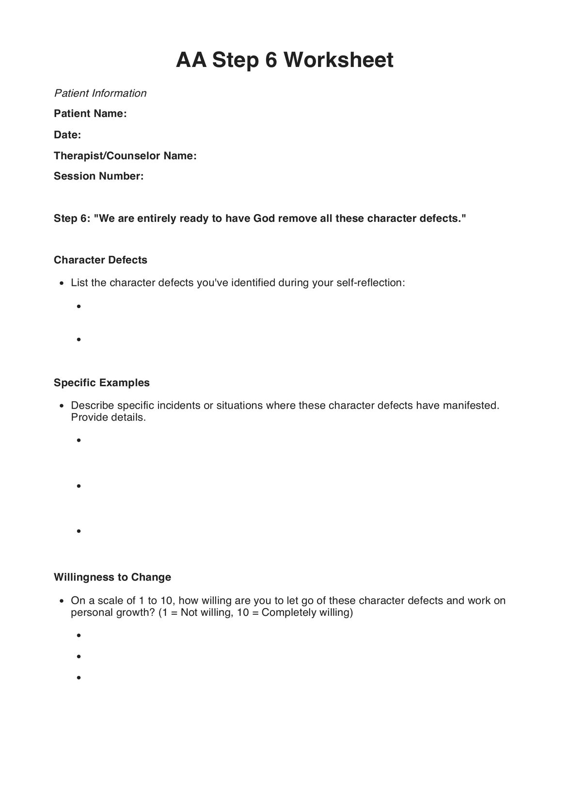 AA Step 1 Worksheet Example Free PDF Download