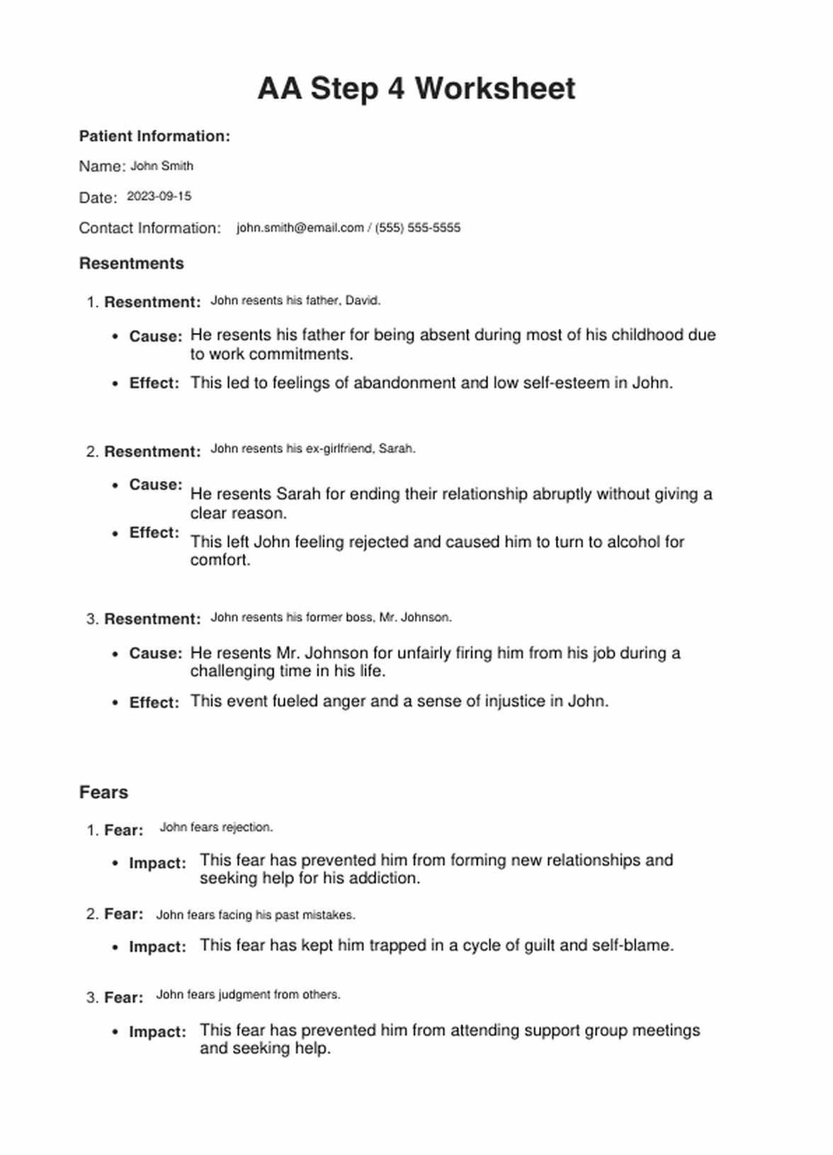 printable a.a. 4th step worksheets pdf