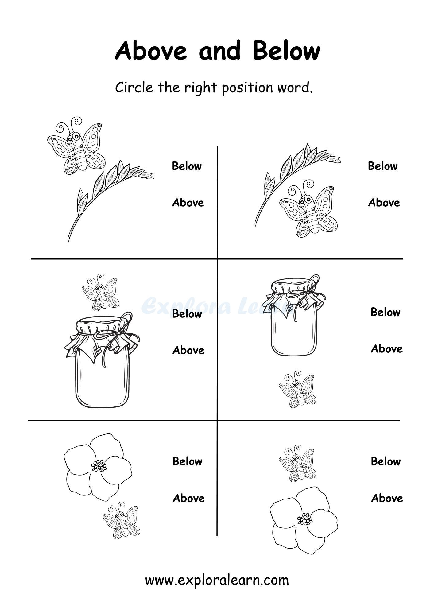Above And Below Comparison Worksheets For Preschool And Kindergarten 2 To 6 Years Kids