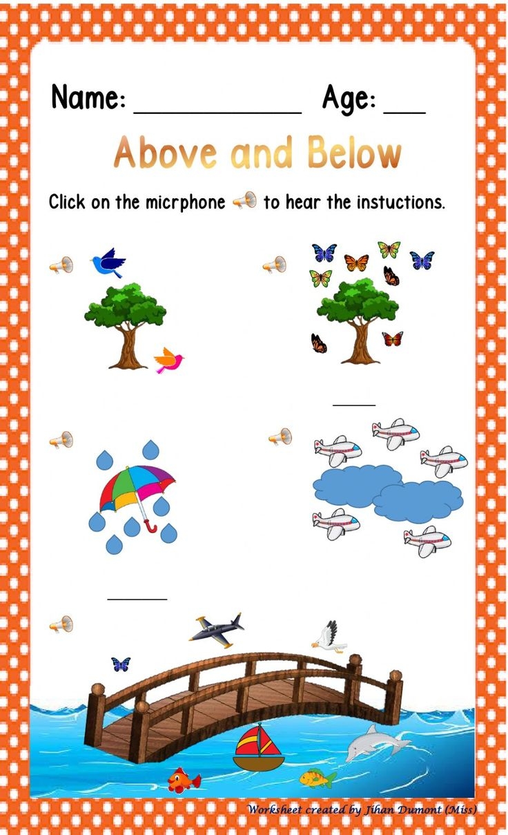 Above And Below Worksheet