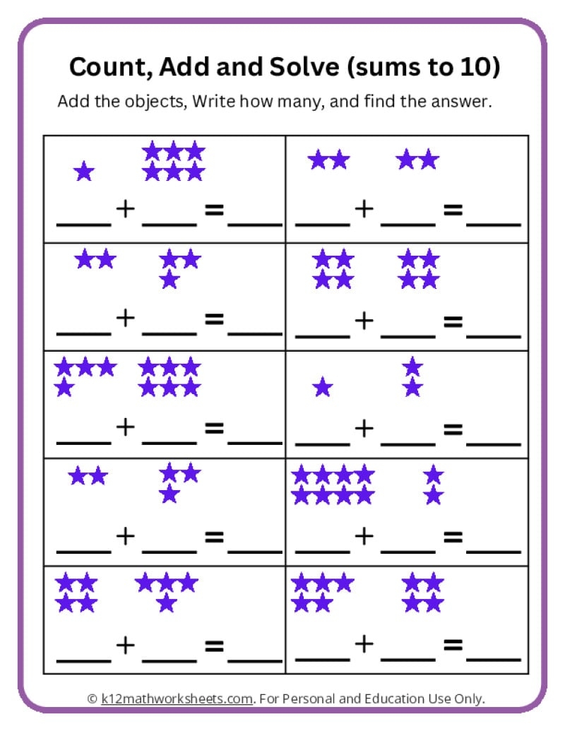 free printable math addition worksheets for kindergarten