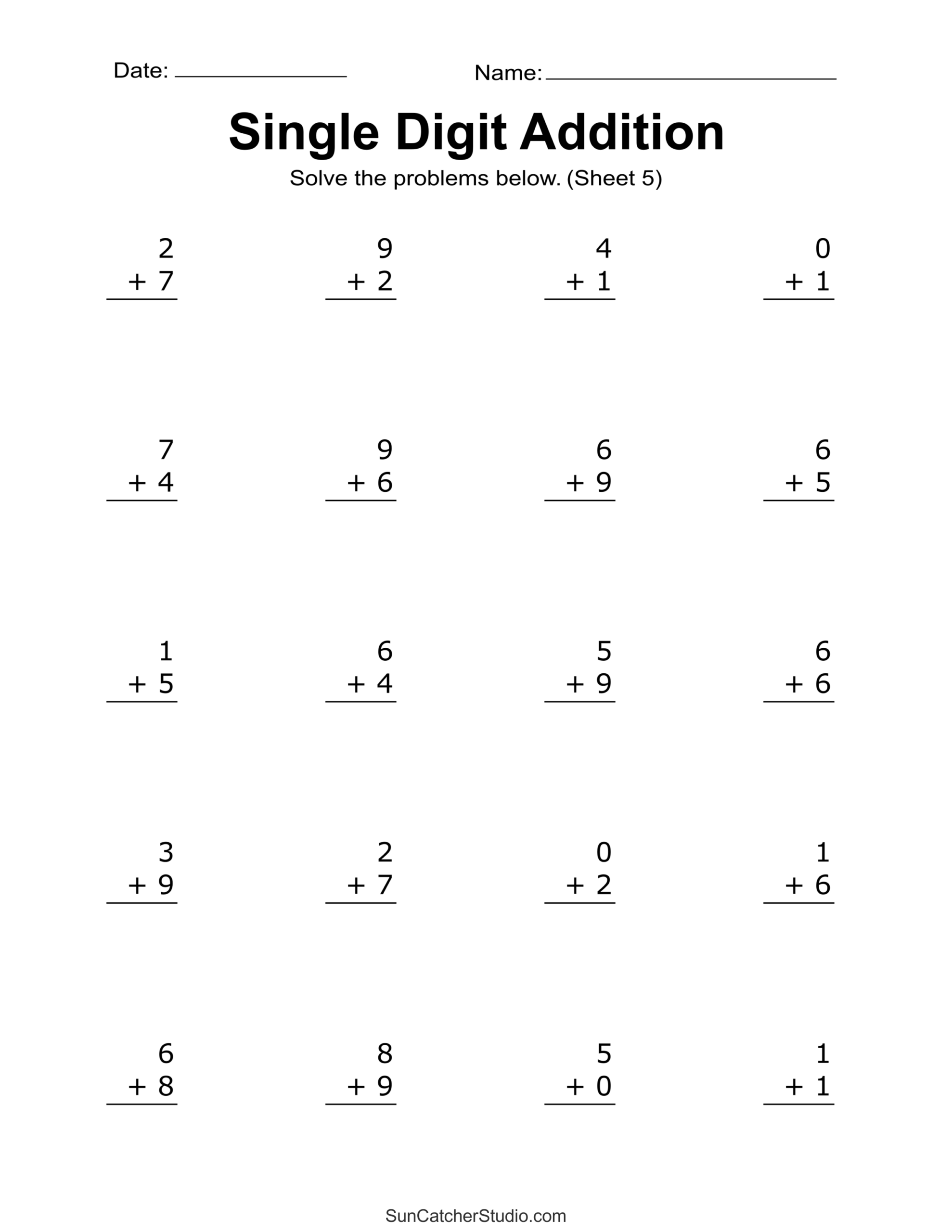 free printable addition worksheets for kindergarten