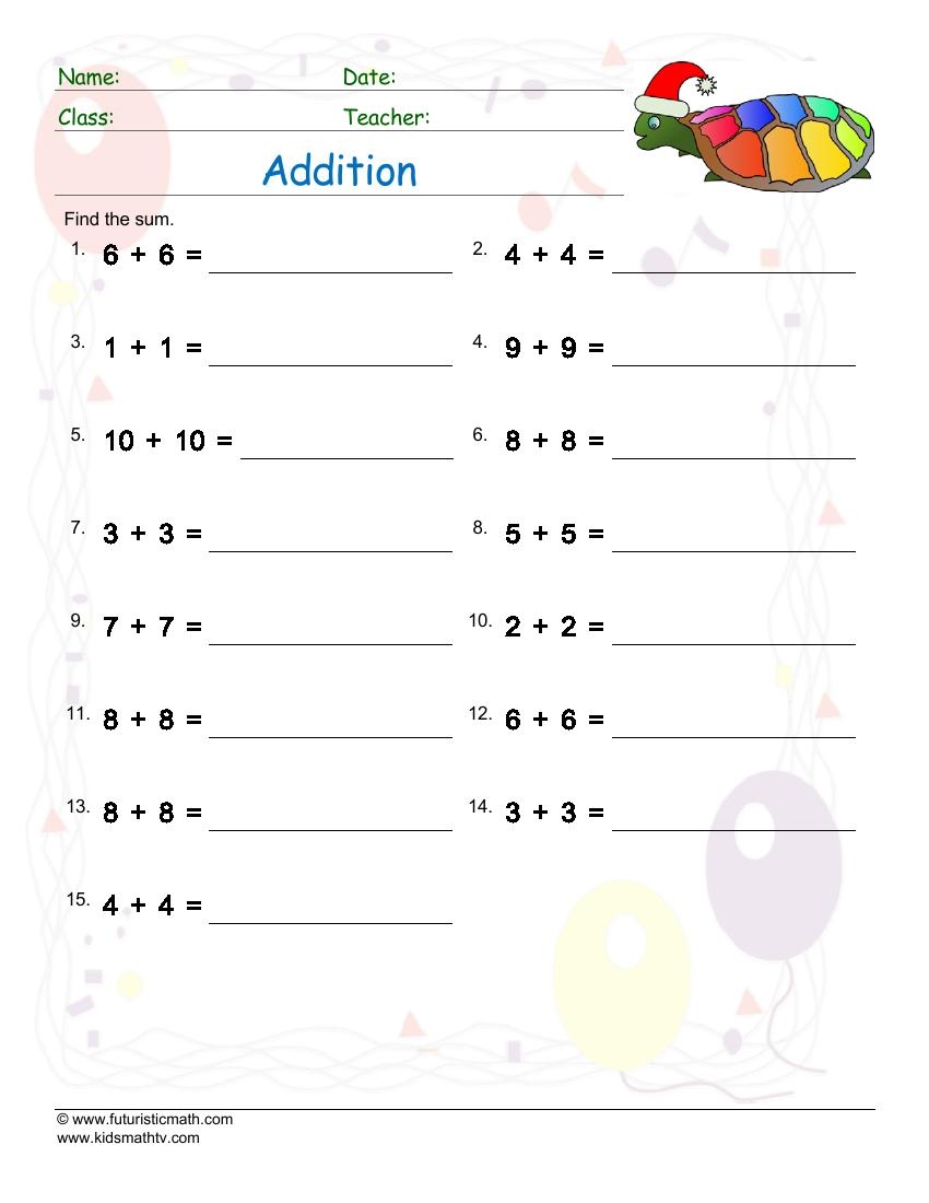 printable addition worksheets up to 15
