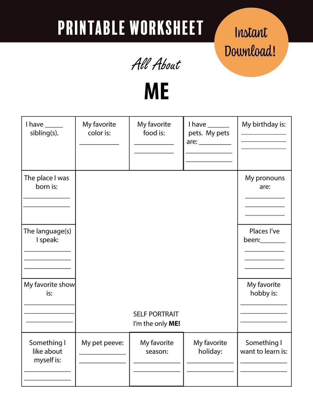 All About Me Worksheet Classroom Icebreaker Activity PDF Etsy