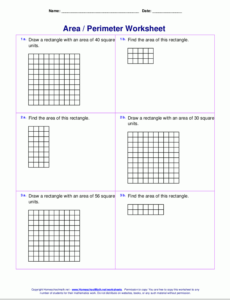 area and perimeter printable worksheets