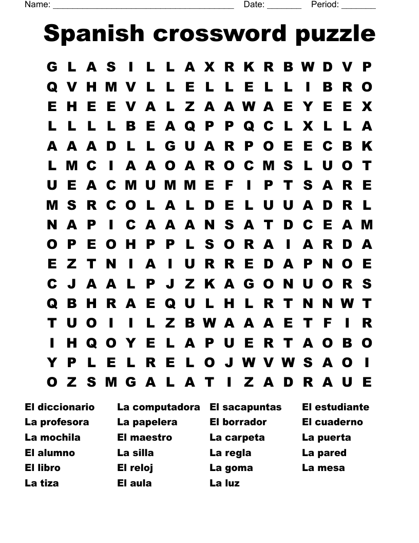 spanish crosswords printable