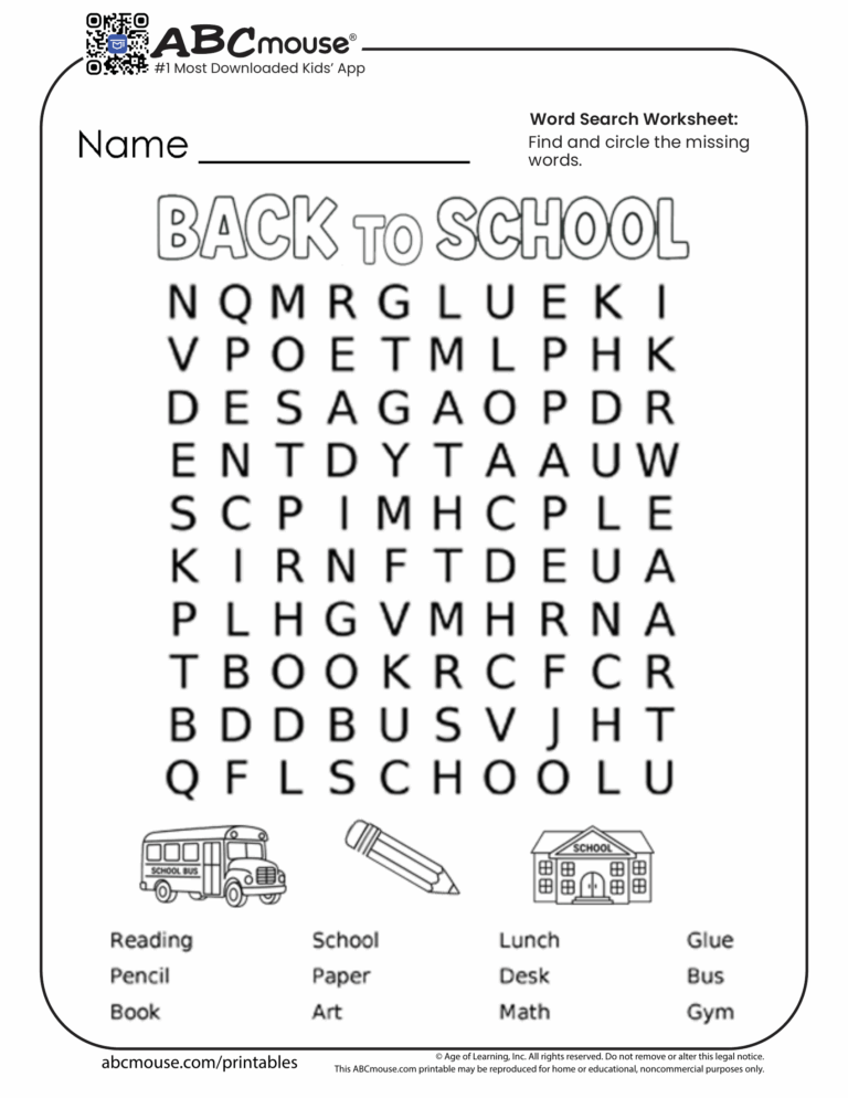 Back To School Worksheets For Kids ABCmouse
