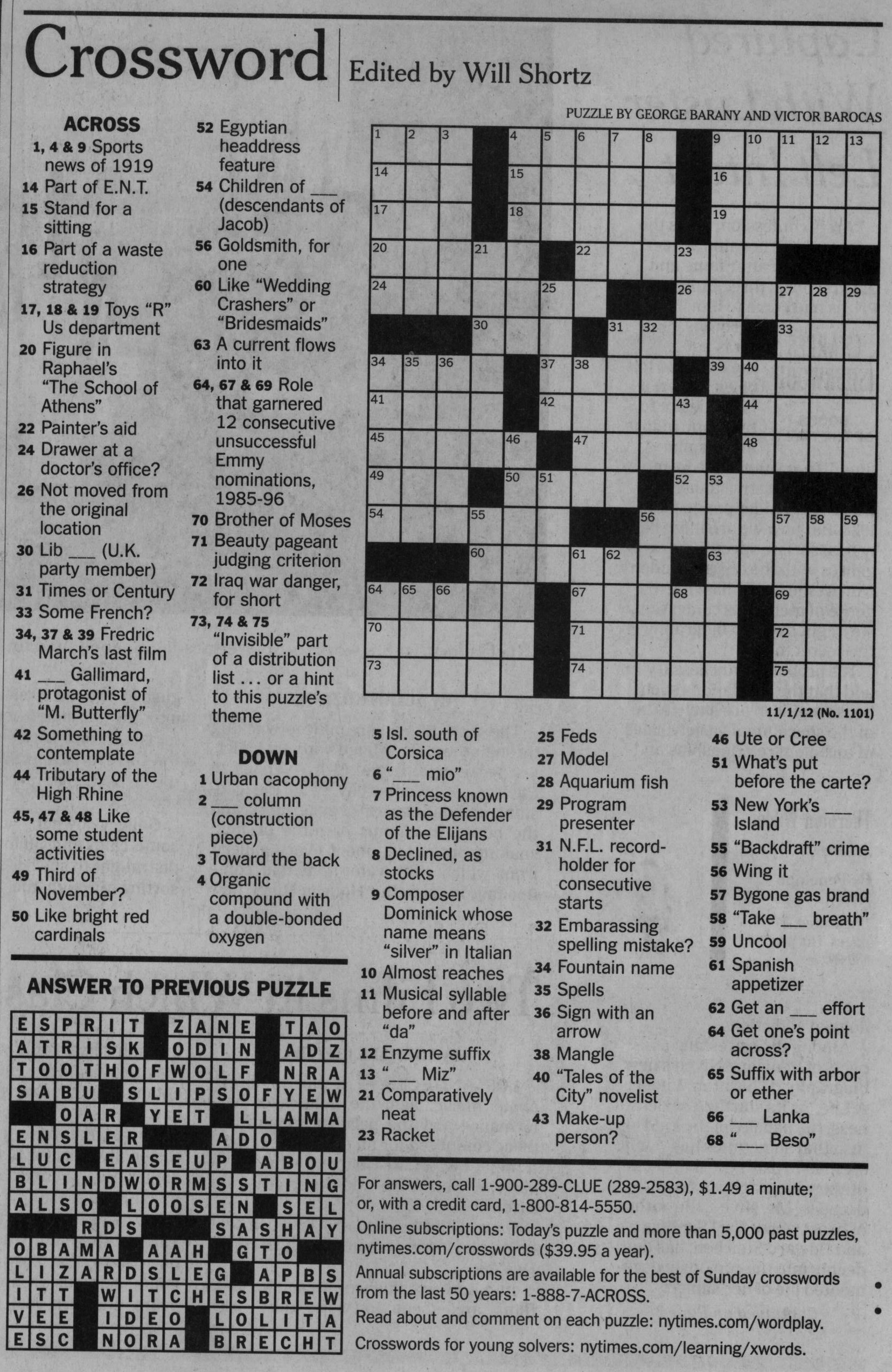 printable nytimes crossword