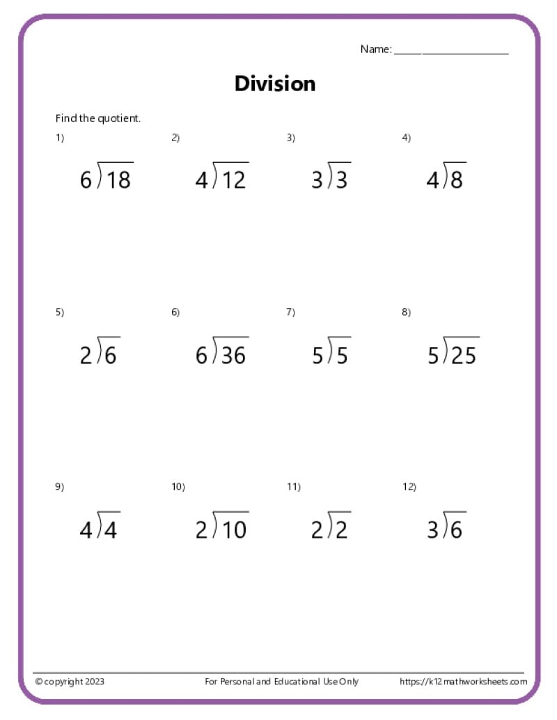 free printable division worksheets