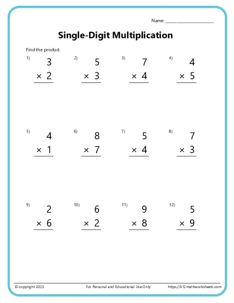 multiplication printable worksheet for 2nd grade