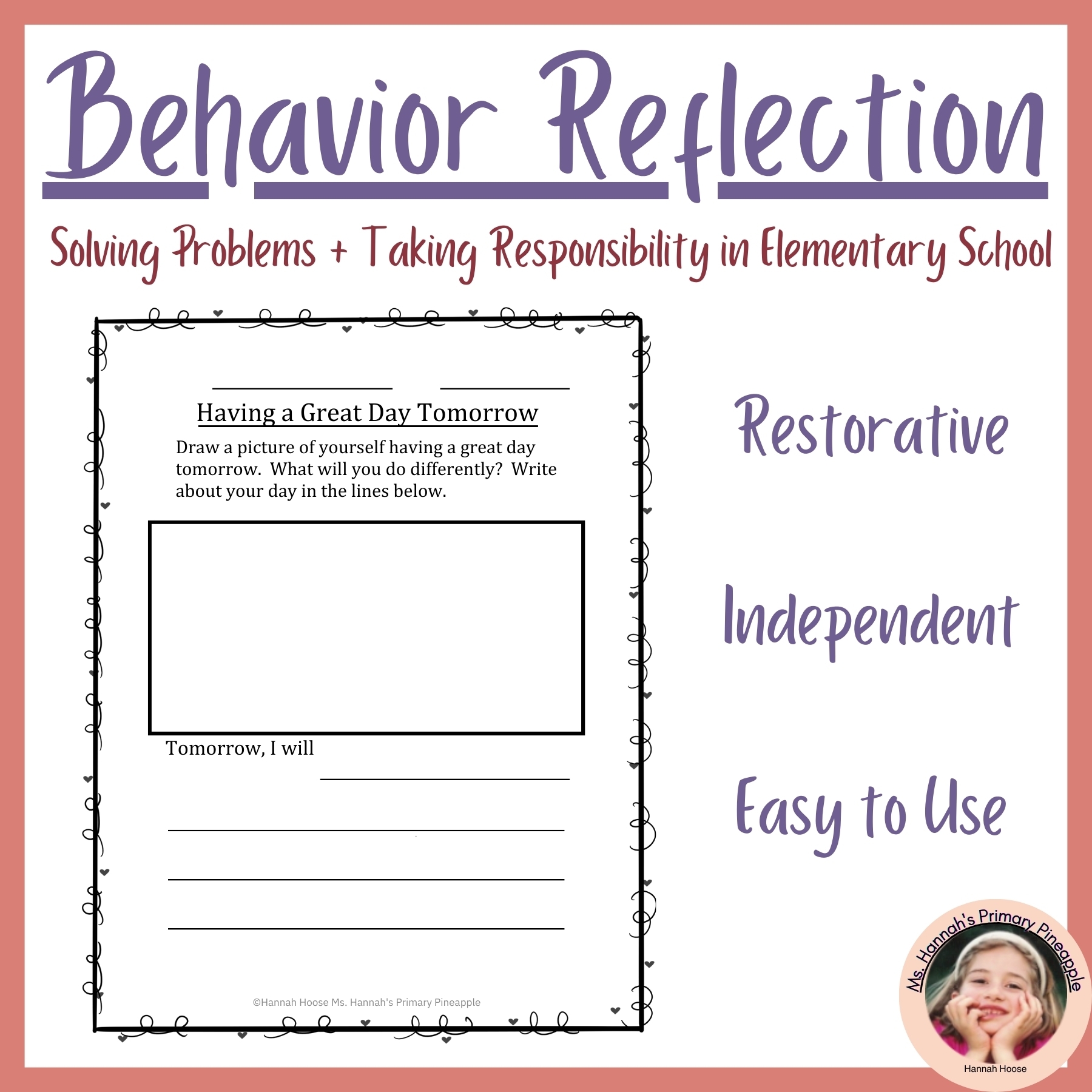 Behavior Reflection Restorative Justice Independent Work Packet Activities ISS Classful