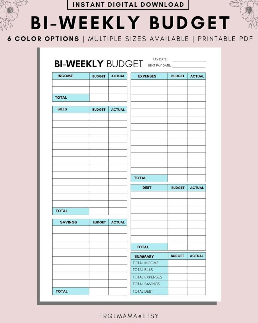 BI WEEKLY Budget Overview Template Printable Paycheck Budget Printable Budget Binder Budget Planner Budget Template A4 A5 Letter PDF Etsy