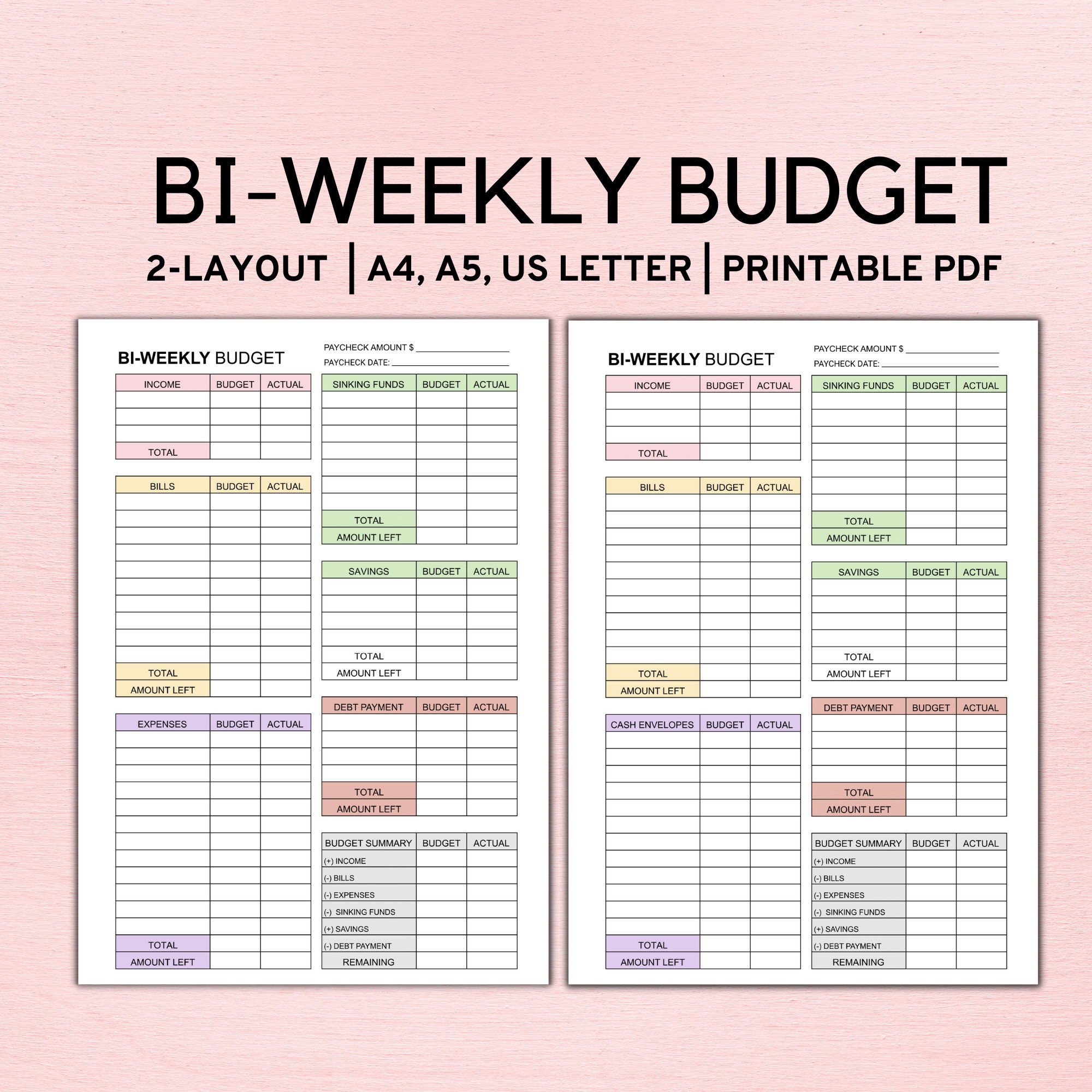 Bi Weekly Budget Planner Template Paycheck Budget Printable Budget Template A4 A5 Letter PDF Etsy