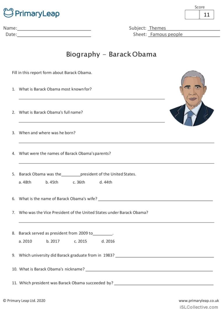 Biography Barack Obama Creative Wr English ESL Worksheets Pdf Doc