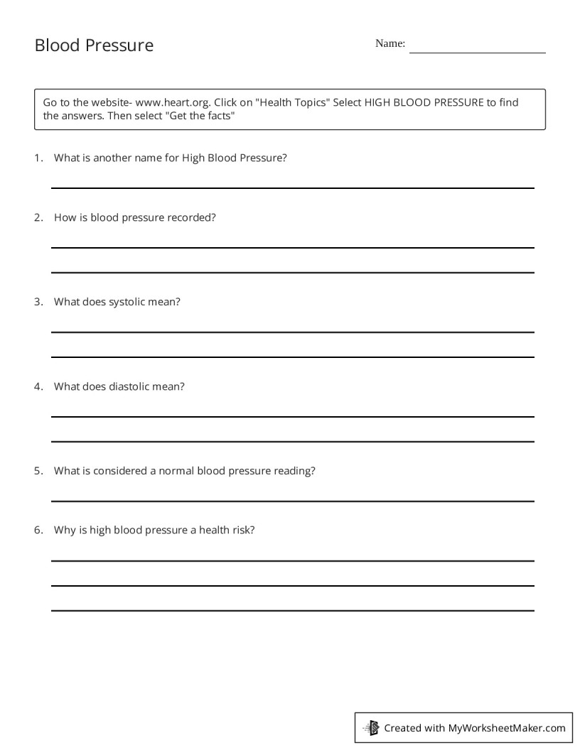 blood pressure worksheets printable