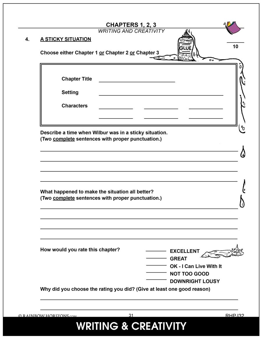 Charlottes Web Novel Study CHAPTER SLICE Grades 3 To 4 Worksheets Library