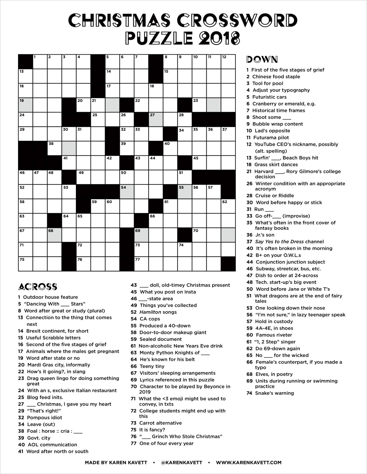 christmas printable crossword puzzles