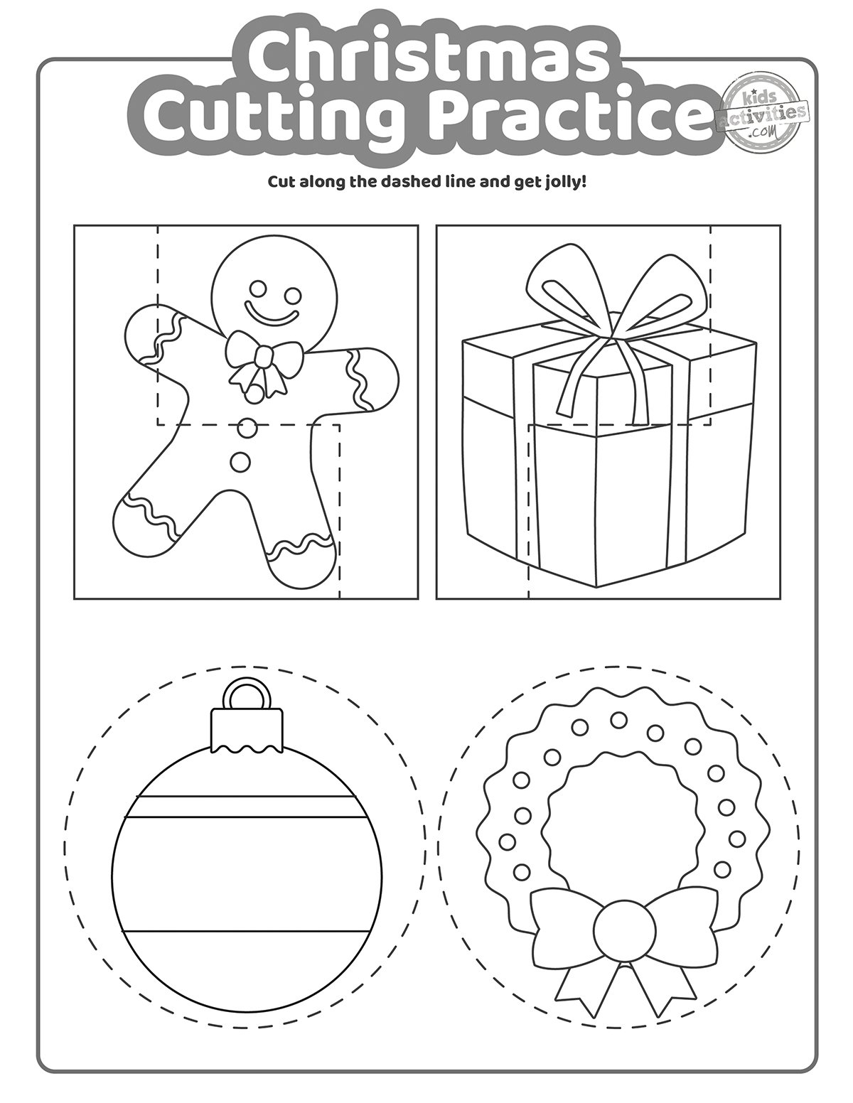 Christmas Cutting Practice Coloring Pages For Kids Kids Activities Blog