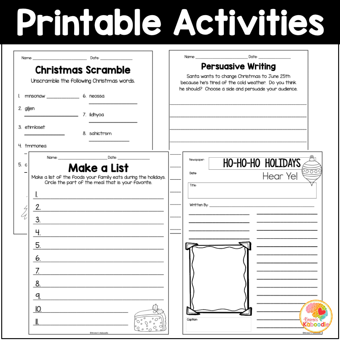 Christmas Literacy Worksheets And Activities NO PREP Made By Teachers