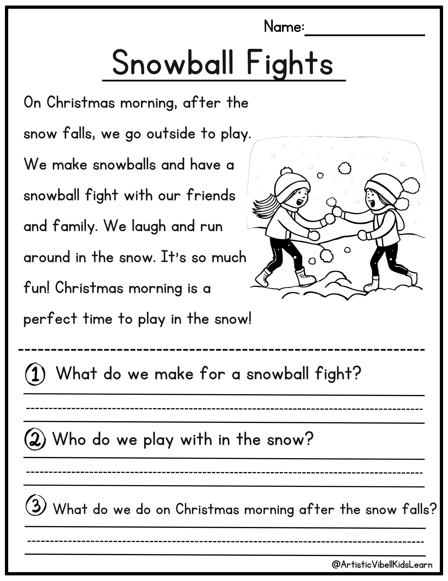 free christmas comprehension worksheets printables