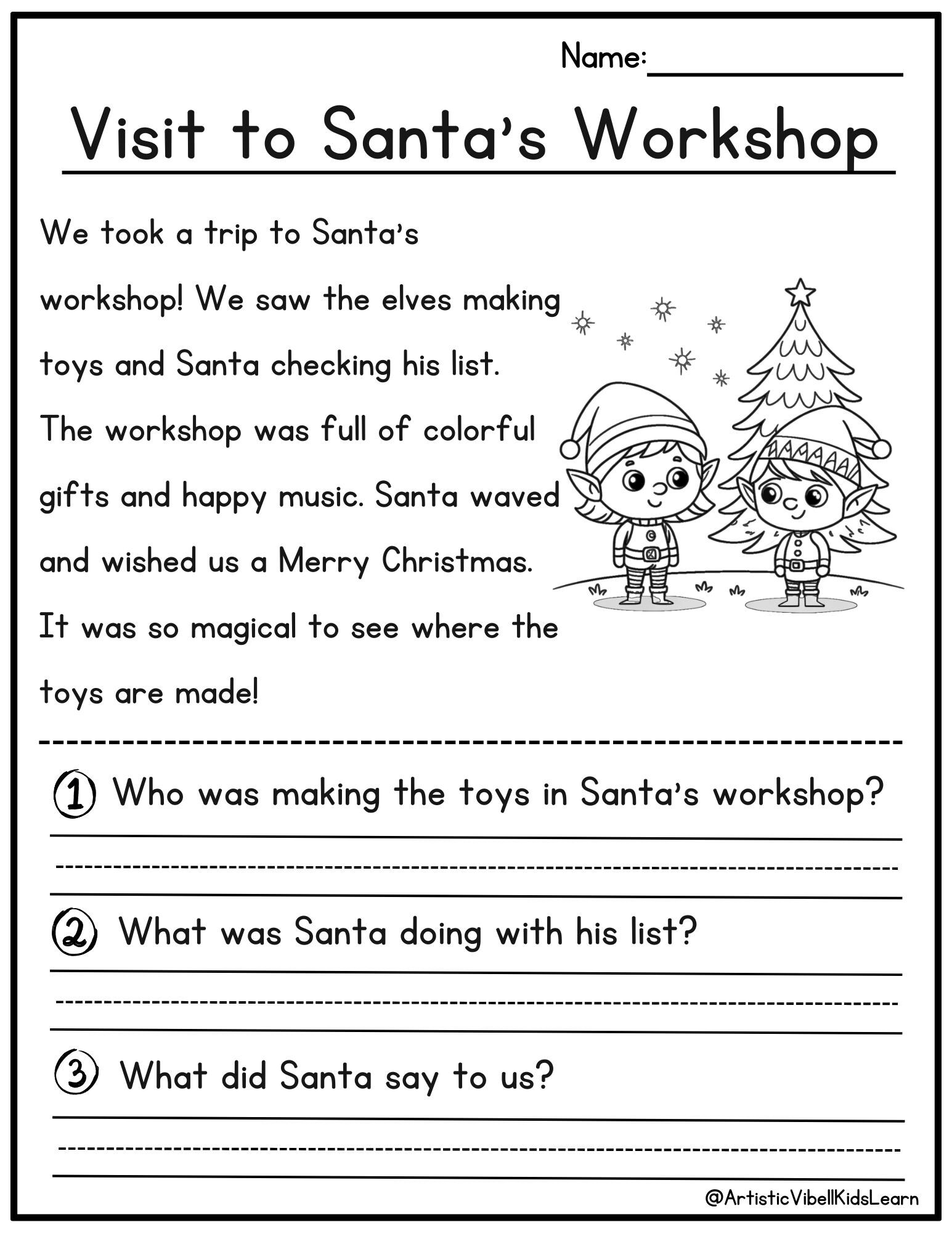 free printable christmas reading comprehension worksheets