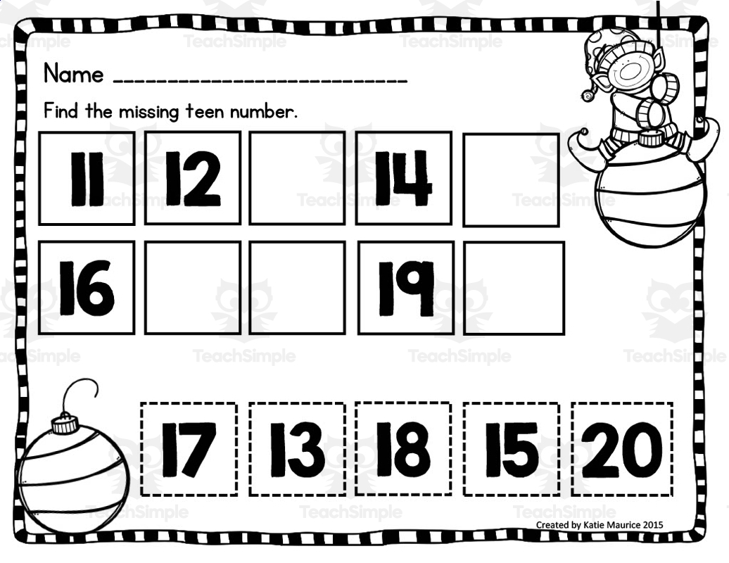 Christmas Teen Numbers Worksheet By Teach Simple