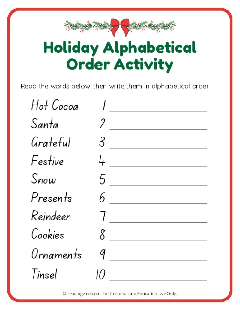 Christmas Worksheets ReadingVine