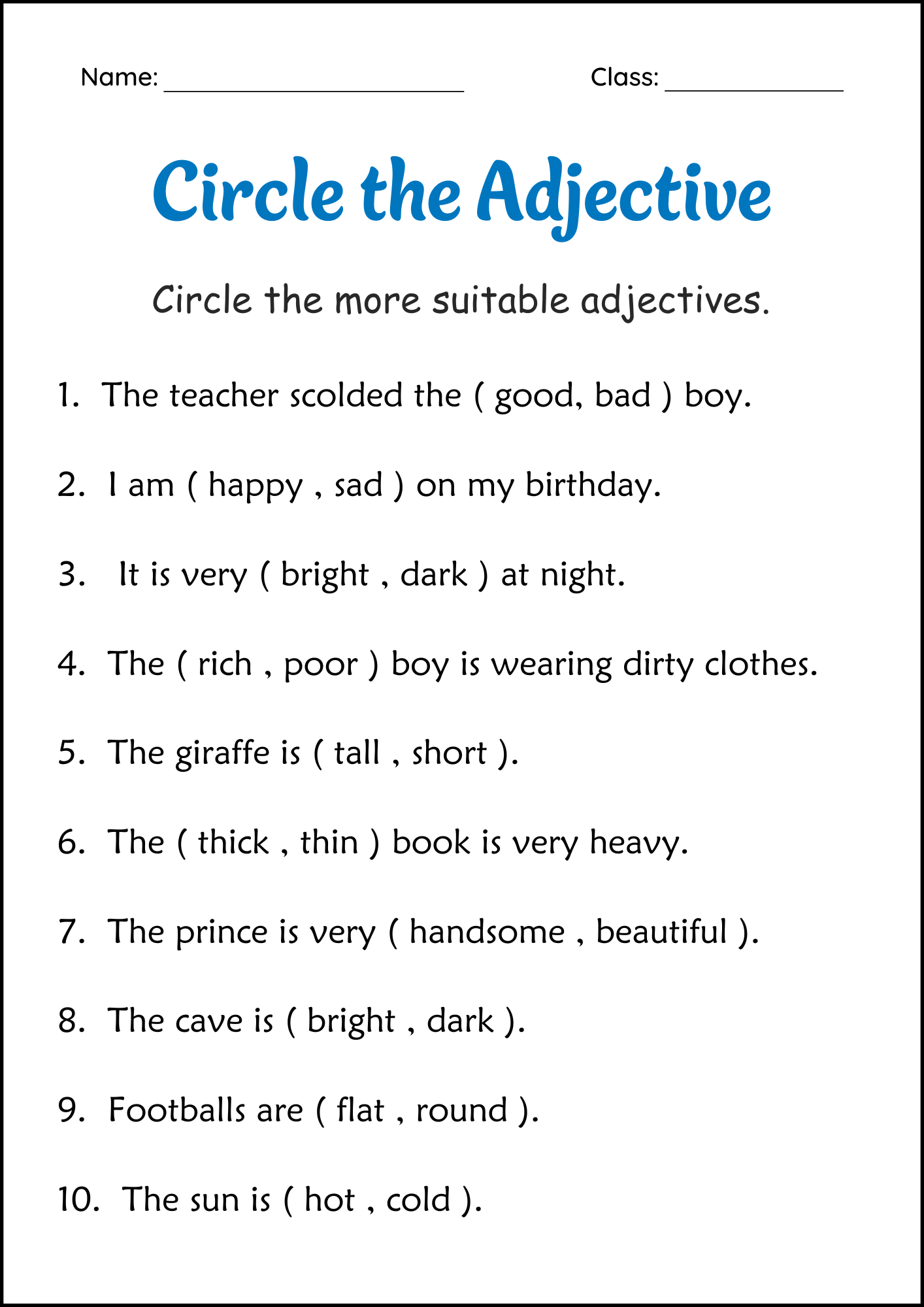 Circle The Adjectives Grammar Worksheets 2nd And 3rd Grade Made By Teachers