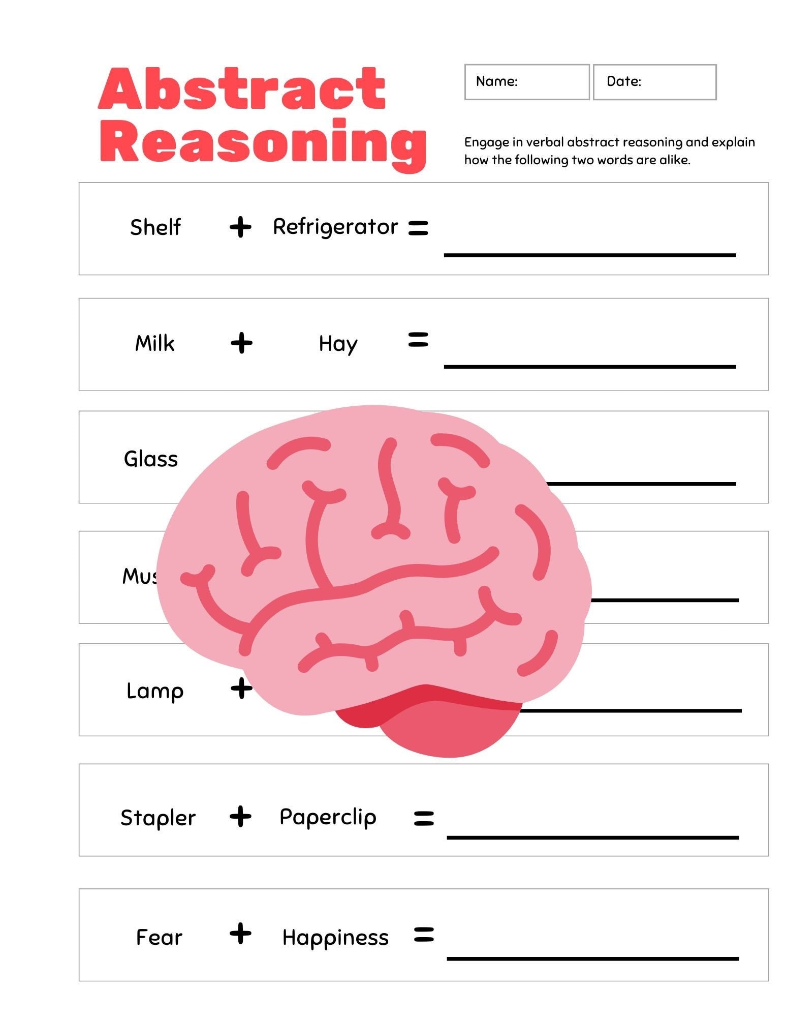 Cognitive Rehabilitation Verbal Abstract Reasoning Worksheet Etsy