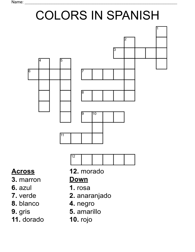 printable spanish crossword puzzle