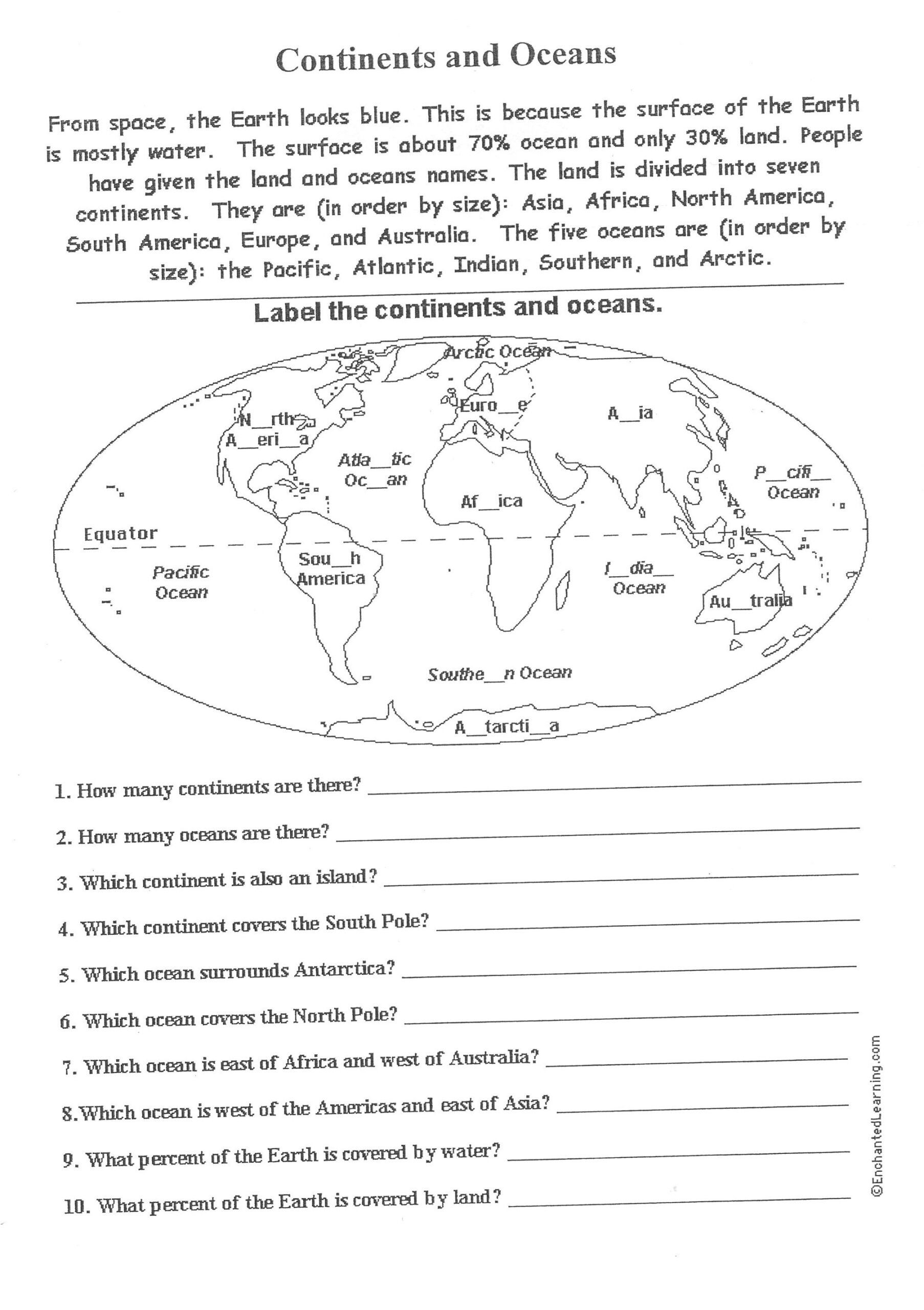 printable continents and oceans worksheet pdf