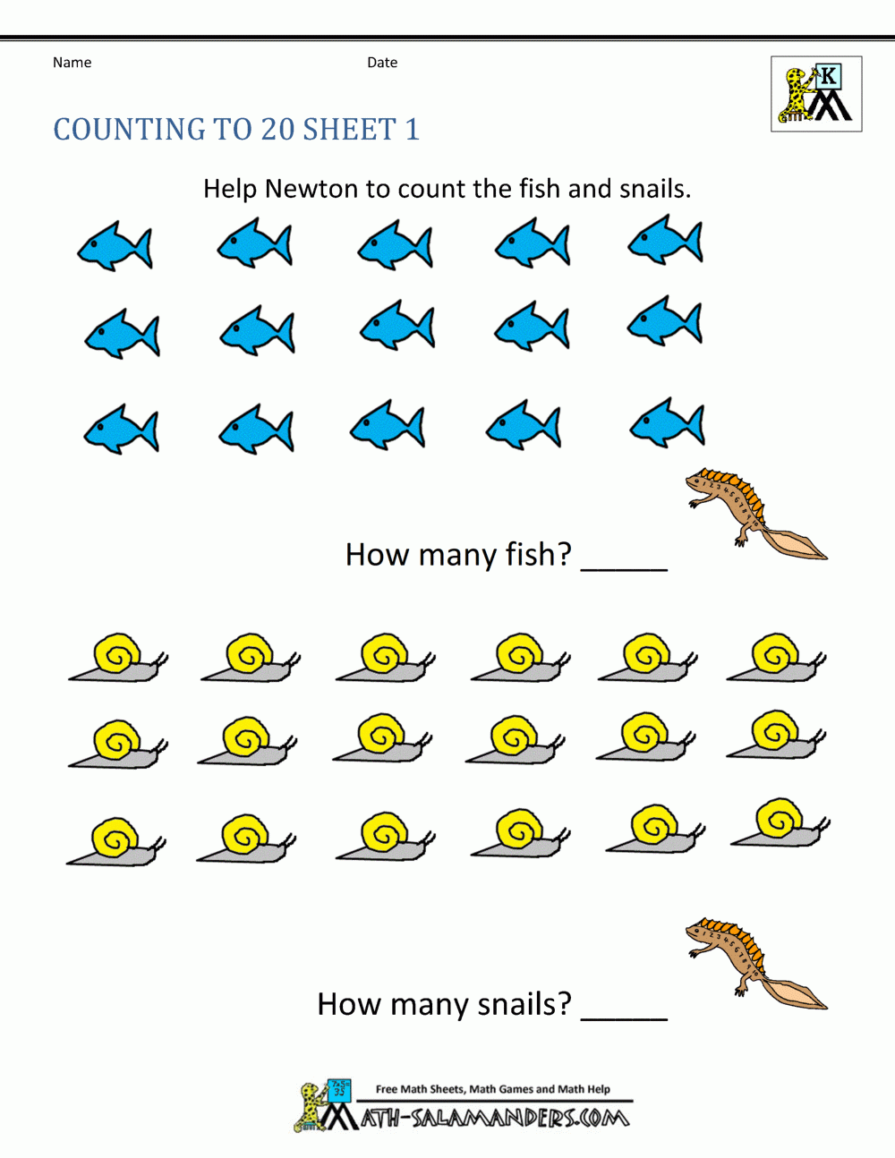 free printable counting worksheets 1-20