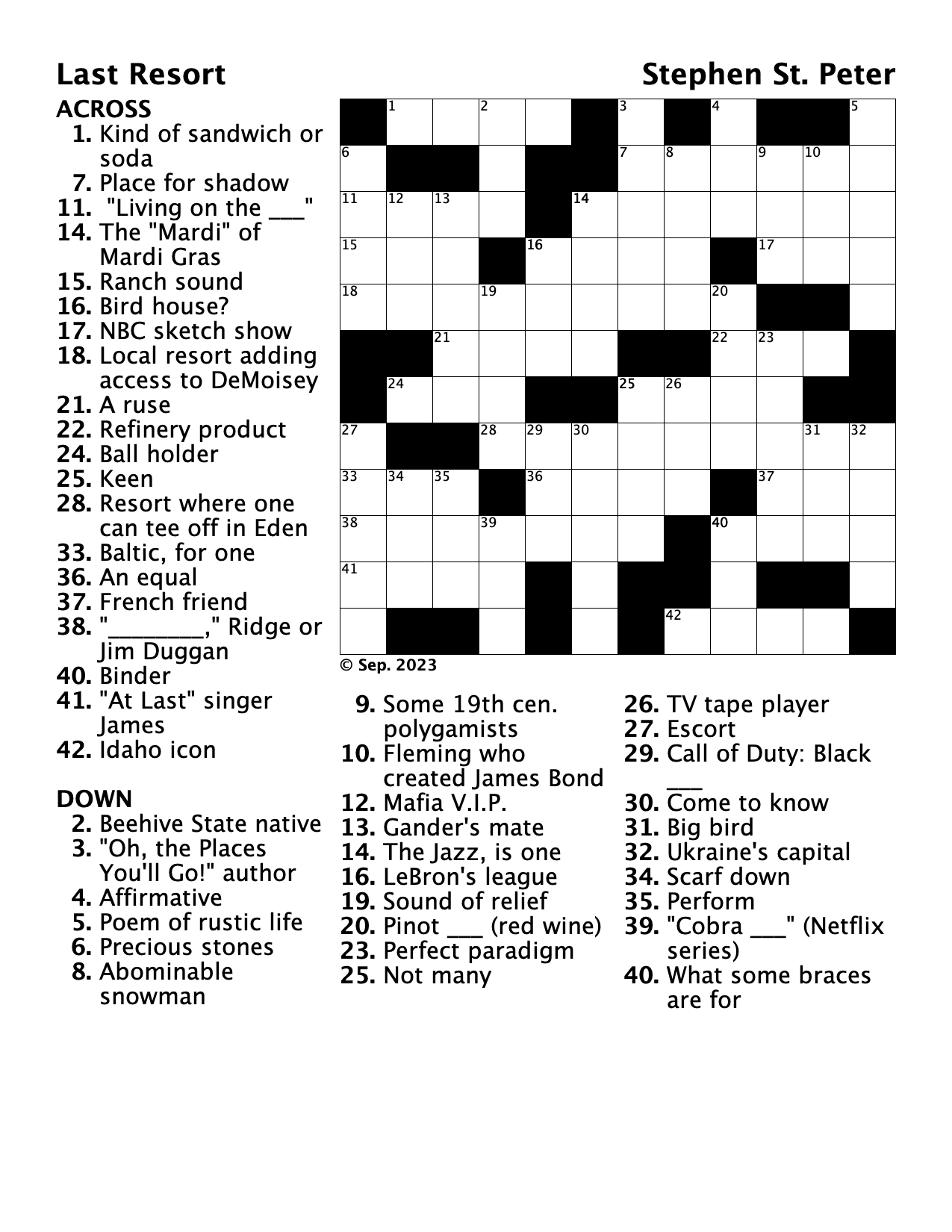 crossword printable easy