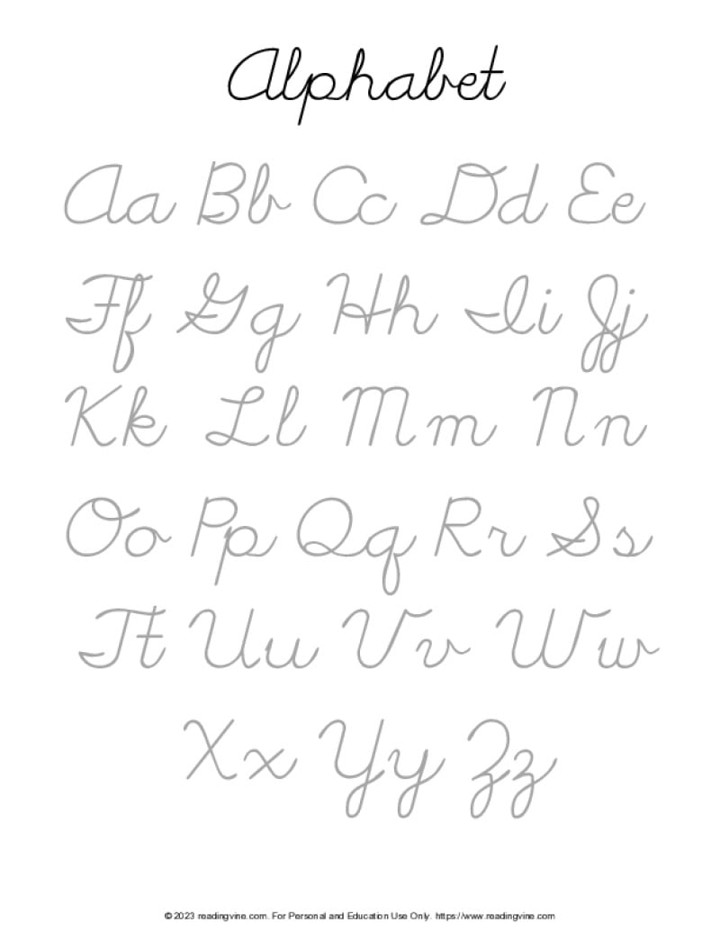 free printable cursive worksheet
