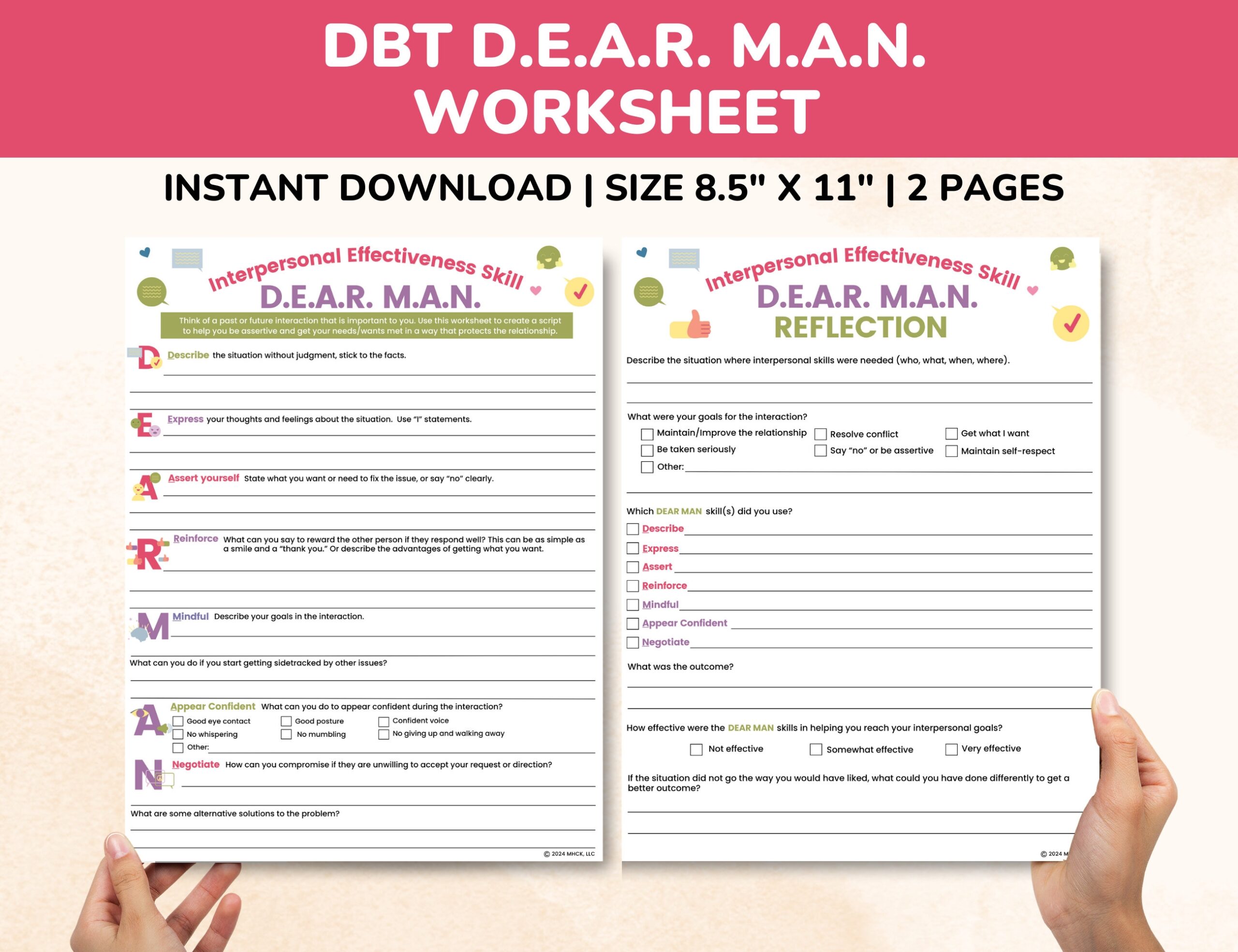 DBT DEAR MAN Worksheet 2 page Fillable Pdf interpersonal Effectiveness Skills dialectical Behavior Therapy Worksheets Etsy