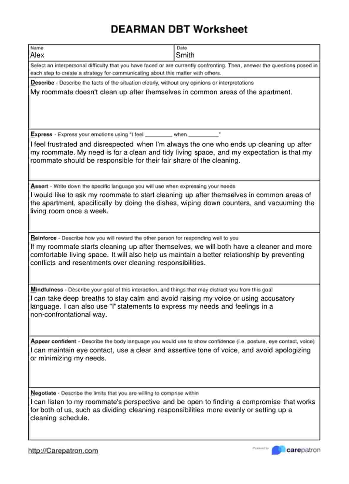 Dearman DBT Worksheets Example Free PDF Download